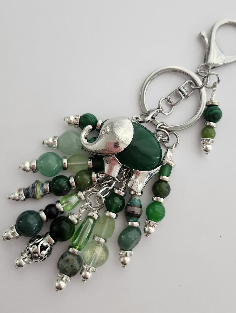Elephant Purse Charm Jade Jasper Aventurine Malachite Handcrafted